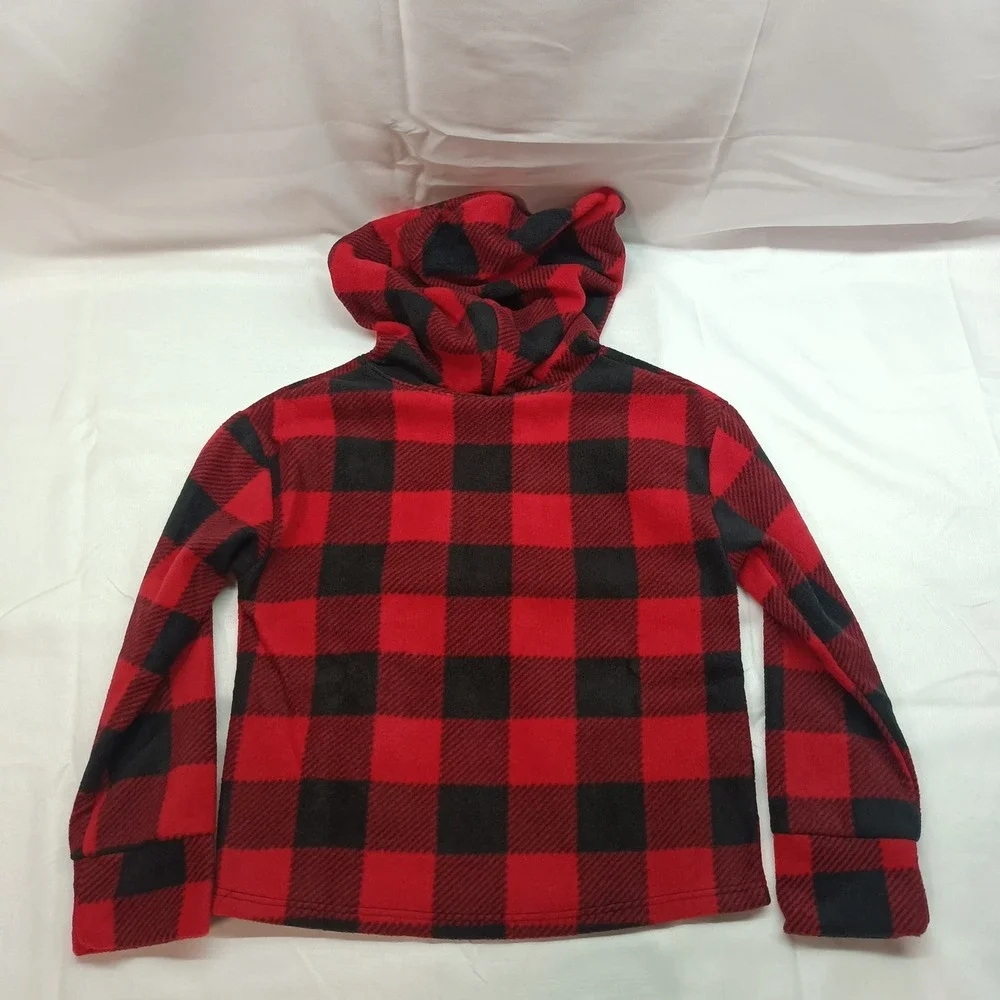 Jumping Beans Girls 4 Red Black Buffalo‎ Plaid Fleece Hoodie Cozy Festive Casual